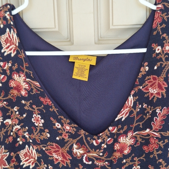 Wrangler Dress SzL Junior Mini Navy Floral  Print Lined Lace Trim Cuff Cute - Picture 7 of 8